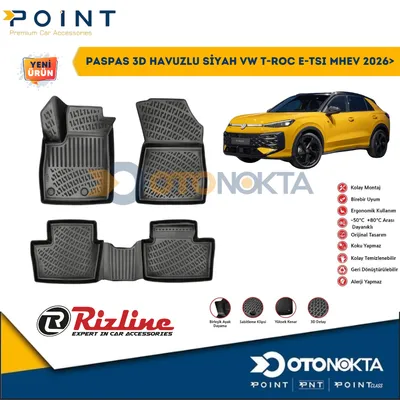 Paspas 3D Havuzlu Siyah VW T-Roc E-Tsi Mhev 2026+