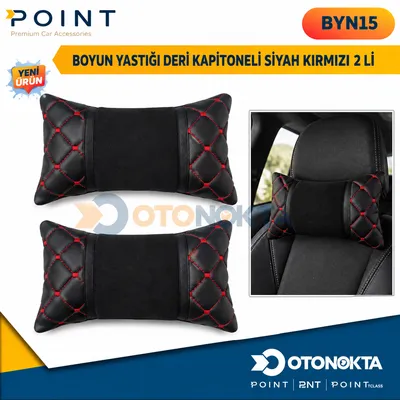 Boyun Yastığı Deri Kapitoneli Siyah Kırmızı 2'li