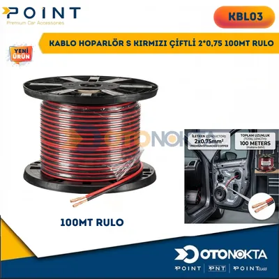 Kablo Hoparlör S Kırmızı Çiftli 2*0,75 100 mt Rulo