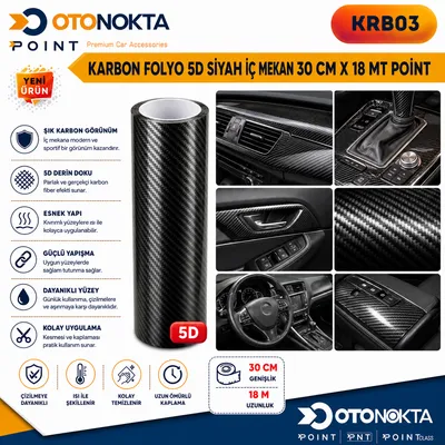 Karbon Folyo 5D Siyah İç Mekan 30 Cm X 18 Mt