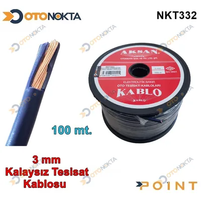 Kablo Yassı 3MMX100 mt Kalaysız Tesisat Kablosu