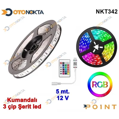 LED Şerit 5 mt 12V 3 Çip Rgb Kumandalı
