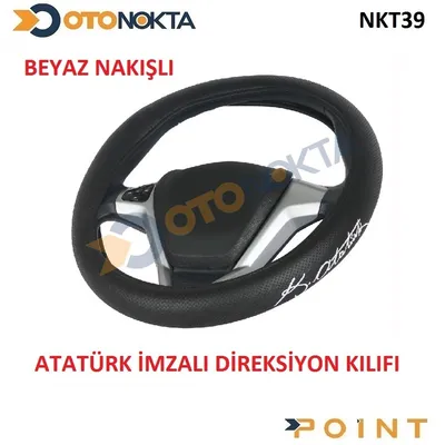 Direksiyon Kılıfı Nakış Atatürk İmza Beyaz F-33