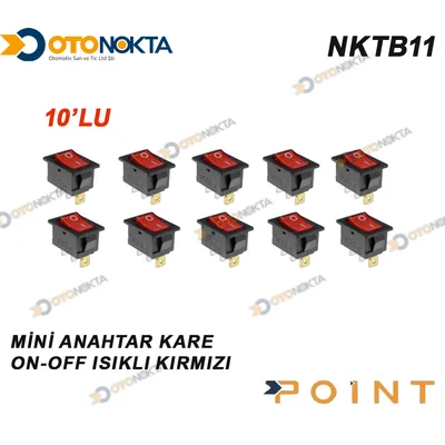Mini Anahtar Kare On-Off Işıklı Kırmızı 10'lu