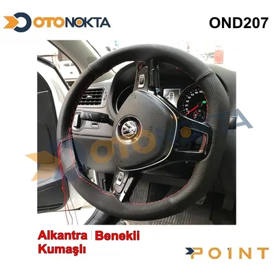 Direksiyon Kılıfı Dikmeli Noktalı Alcantara Kırmızı