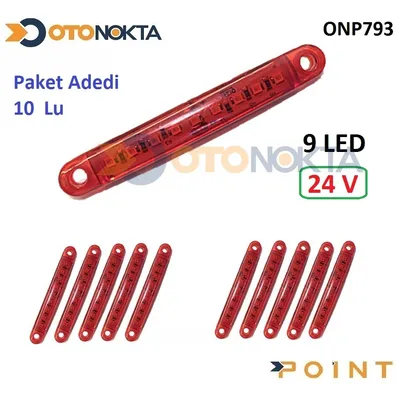 Dorse Parmak Lamba 24V 9 Ledli İnce Kırmızı