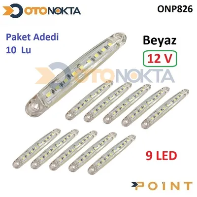 Dorse Parmak Lamba 12V 9 Ledli İnce Beyaz