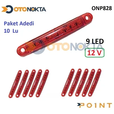 Dorse Parmak Lamba 12V 9 Ledli İnce Kırmızı