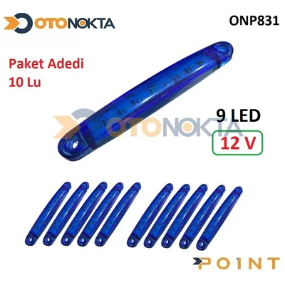 Dorse Parmak Lamba 12V 9 Ledli İnce Mavi