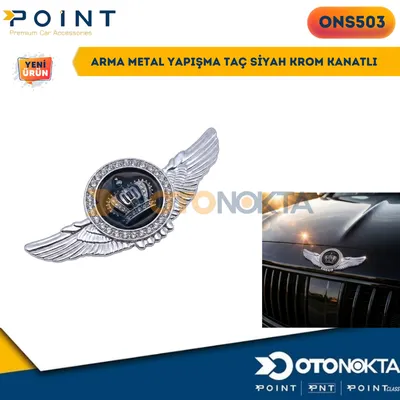 Arma Metal Yapışma Taç Siyah Krom Kanatlı