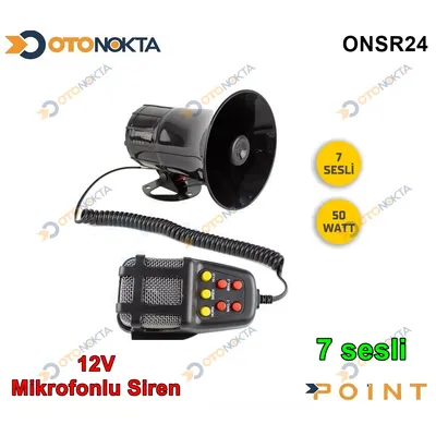 Siren Mikrofonlu 7 Sesli 12V 50W Yuvarlak SS09