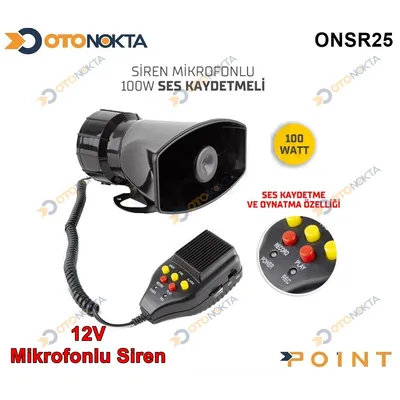 Siren Mikrofonlu 12V 100W Ses Kaydetici SS11
