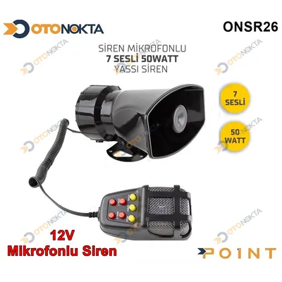 Siren Mikrofonlu 7 Sesli 12V 50W Yassı SS10
