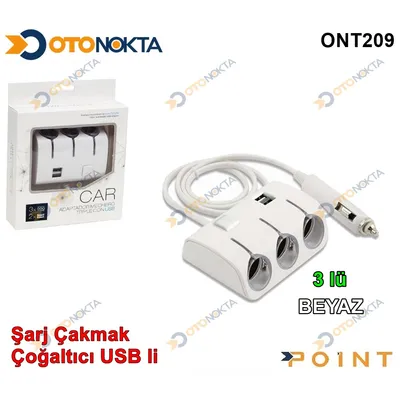 Şarj Çakmak Çoğaltıcı 3'lü USB li Beyaz