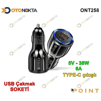 USB Şarj Cakmak Ucu 38W 5V 6A Type-C