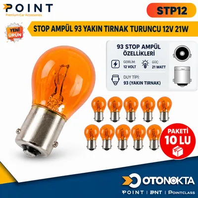 Stop Ampul 93 Yakın Tırnak Turuncu 12V 21W 10'lu