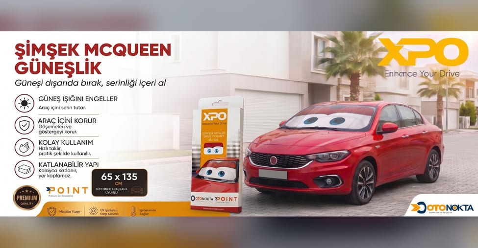 XPO Şimşek McQueen 65x135 cm katlanabilir ön cam güneşliği